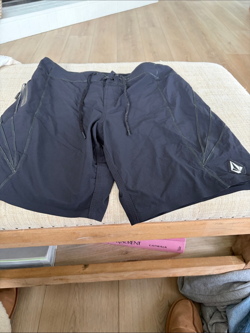 Volcom Men’s Black Swim Board Shorts with Subtle Stitch Accents